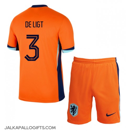 Alankomaat Matthijs de Ligt #3 Koti Peliasu Lasten EM-Kisat 2024 Lyhythihainen (+ Lyhyet housut)